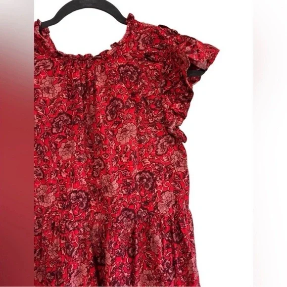 Ulla Johnson / Hana floral high neck ruffle Dress in red poppy mini 0 - Picture 5 of 10